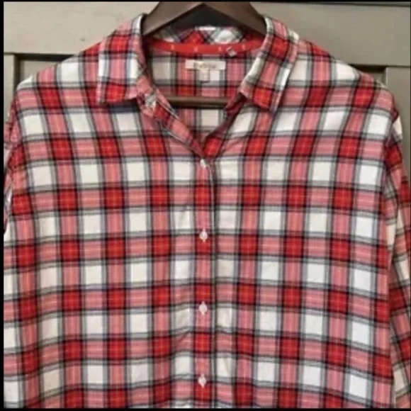 Barbour Hauxley Shirt Button Down Roll Tab Sleeves Cloud & Flame Plaid Size 6 - Picture 4 of 9